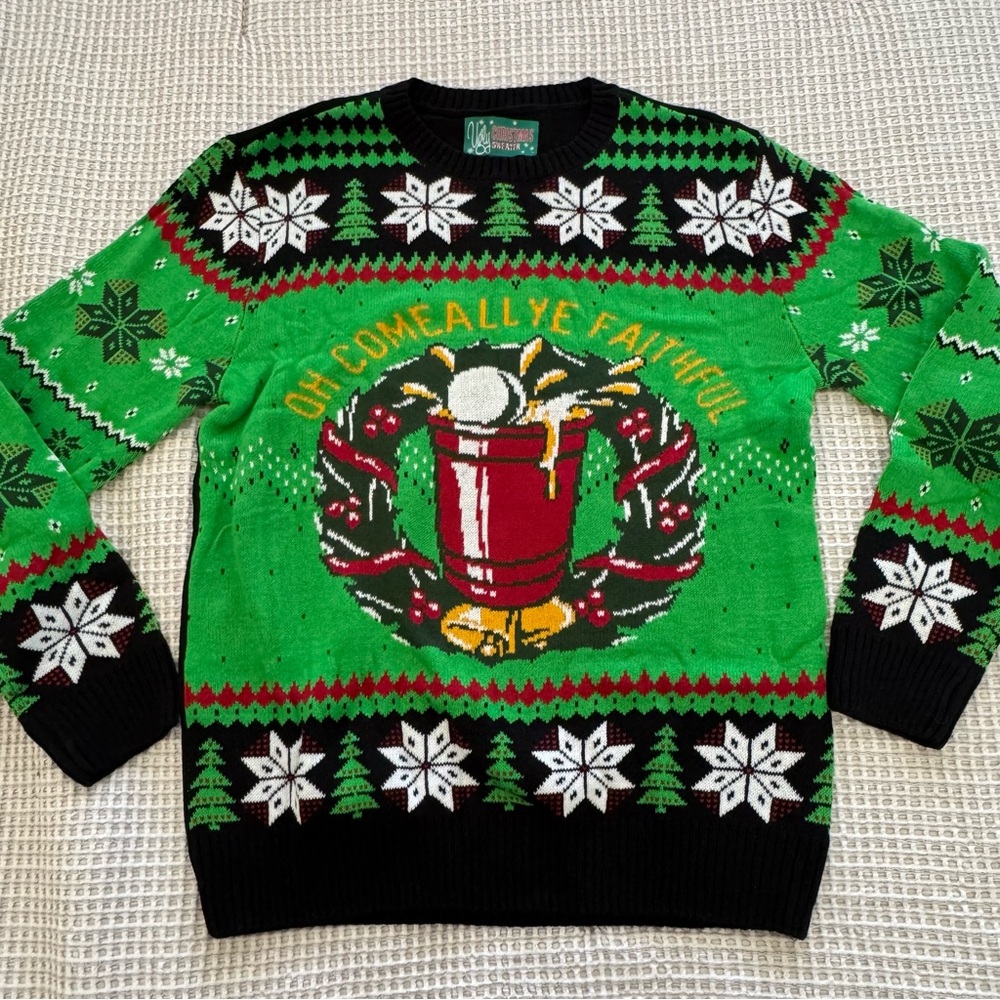Ugly Christmas Sweater Green and Black Holiday Crewneck